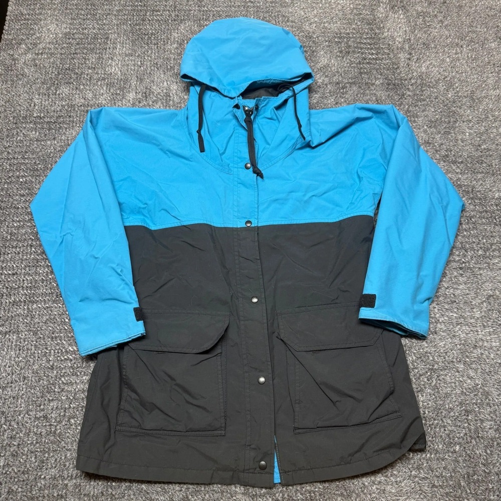 REI Mens Vintage Gore-Tex Hooded‎ Jacket Large Parka Waterproof Blue Black READ